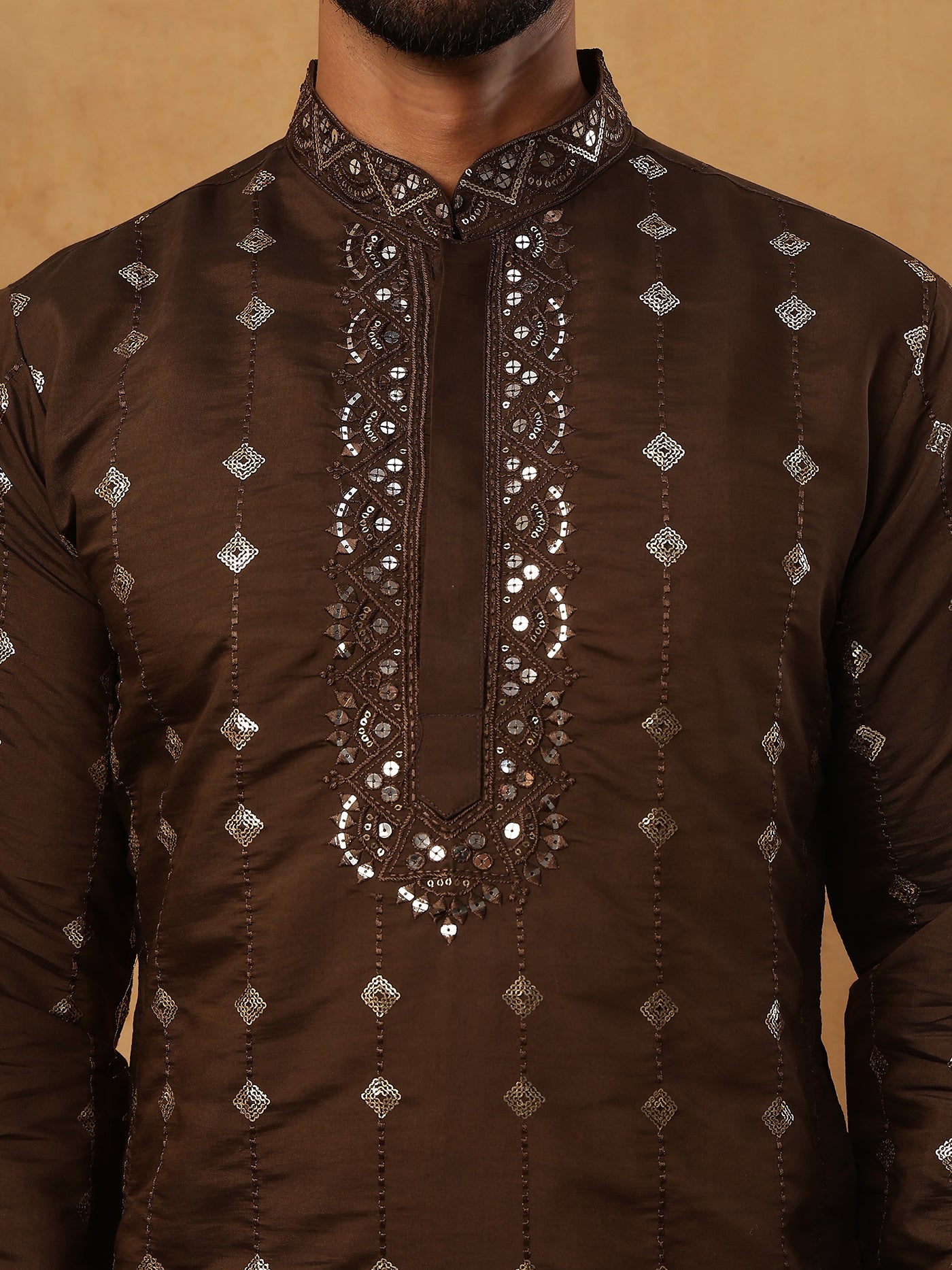 Festive Silk Blend Sequin Work Kurta (65KO 5430 Brown ) [FF] [A-1-4]