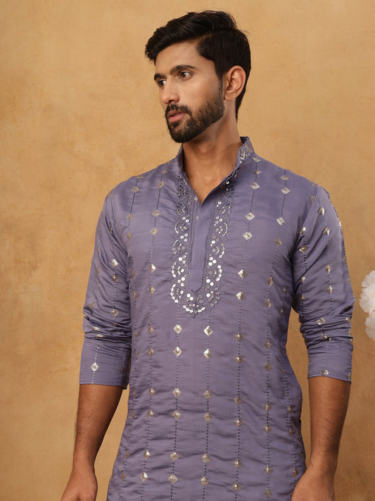 Festive Silk Blend Sequin Work Kurta (65KO 5430 Purple ) [FF] [A-1-4]