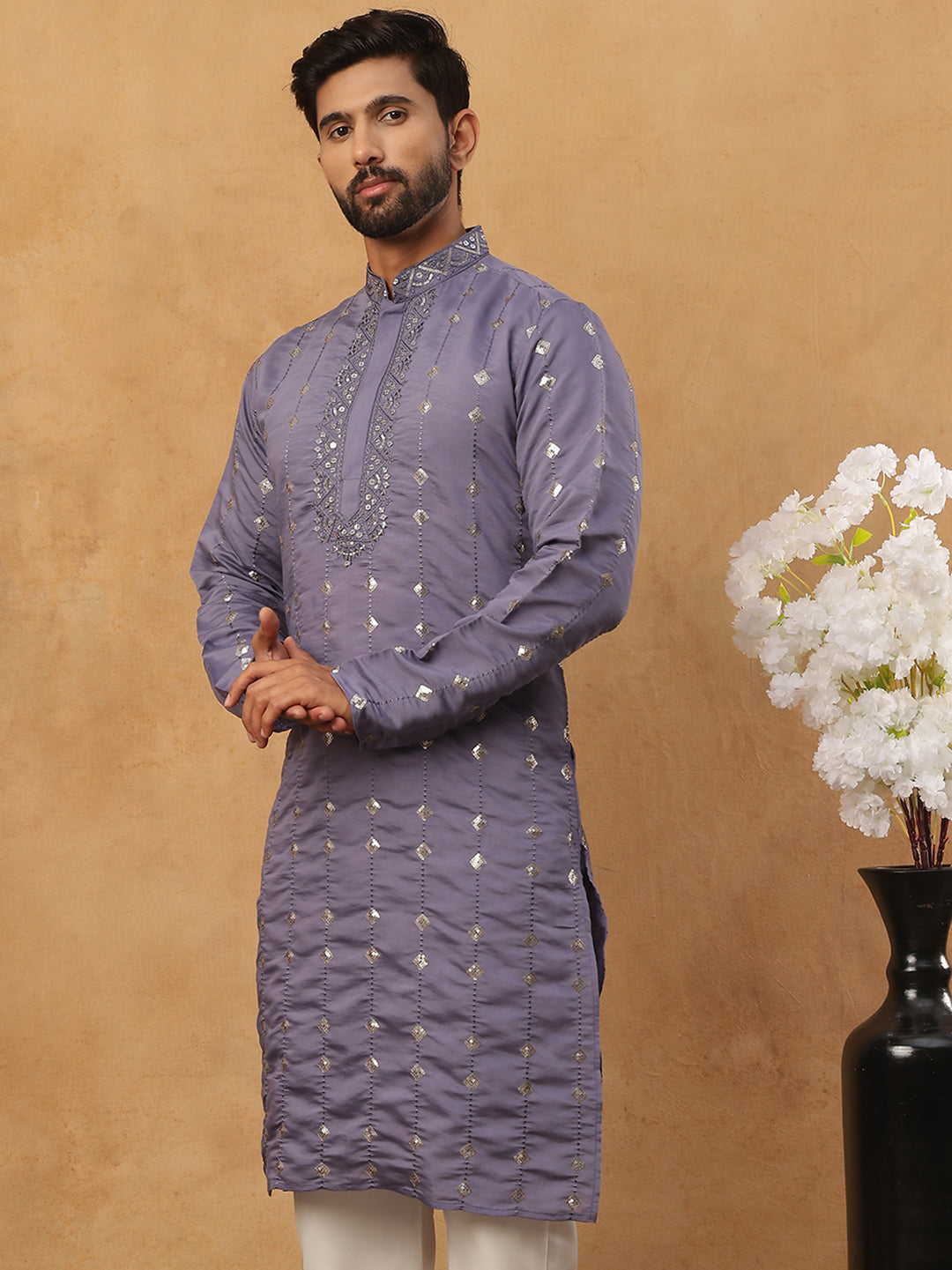 Festive Silk Blend Sequin Work Kurta (65KO 5430 Purple ) [FF] [A-1-4]