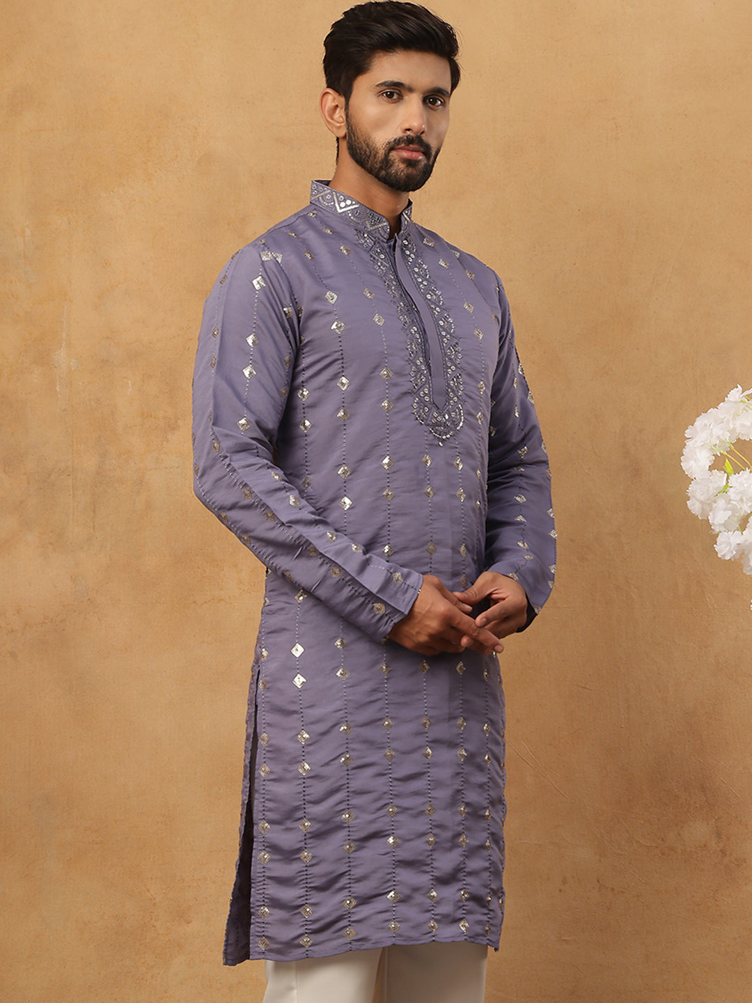 Festive Silk Blend Sequin Work Kurta (65KO 5430 Purple ) [FF] [A-1-4]