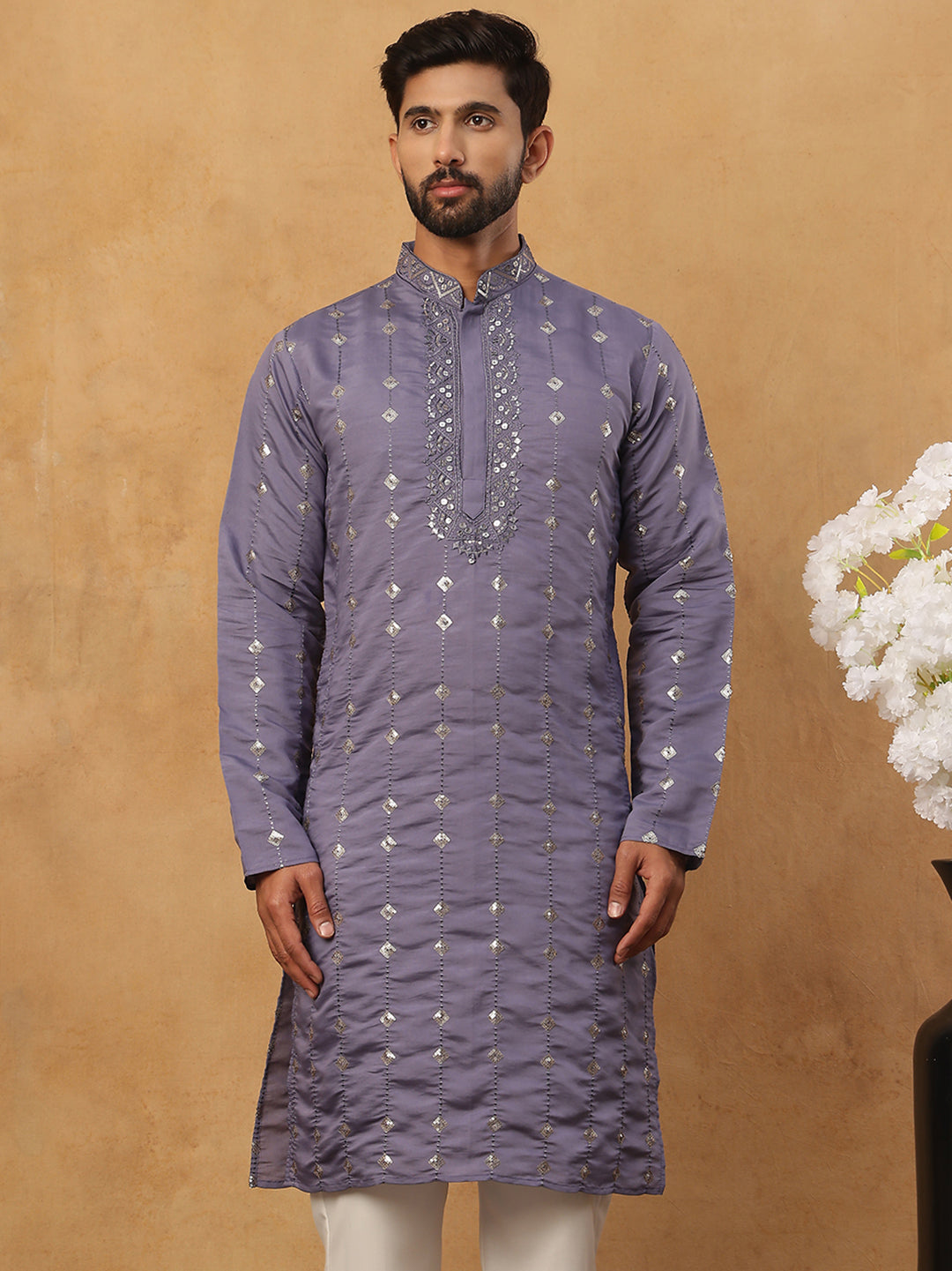 Festive Silk Blend Sequin Work Kurta (65KO 5430 Purple ) [FF] [A-1-4]