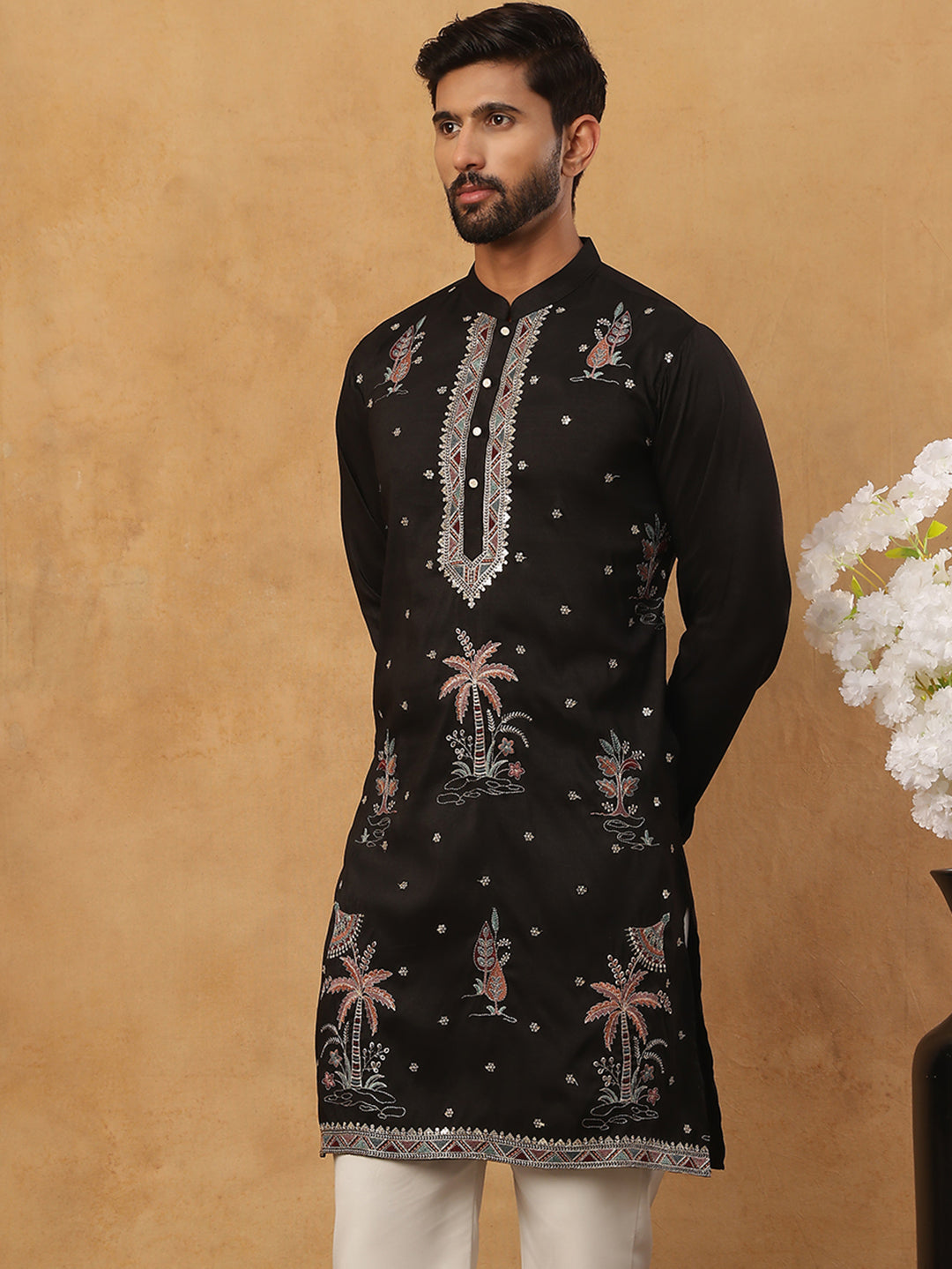 Silk Blend Embroidered Kurta (65KO 5431 Black ) [FF] [B-1-2]