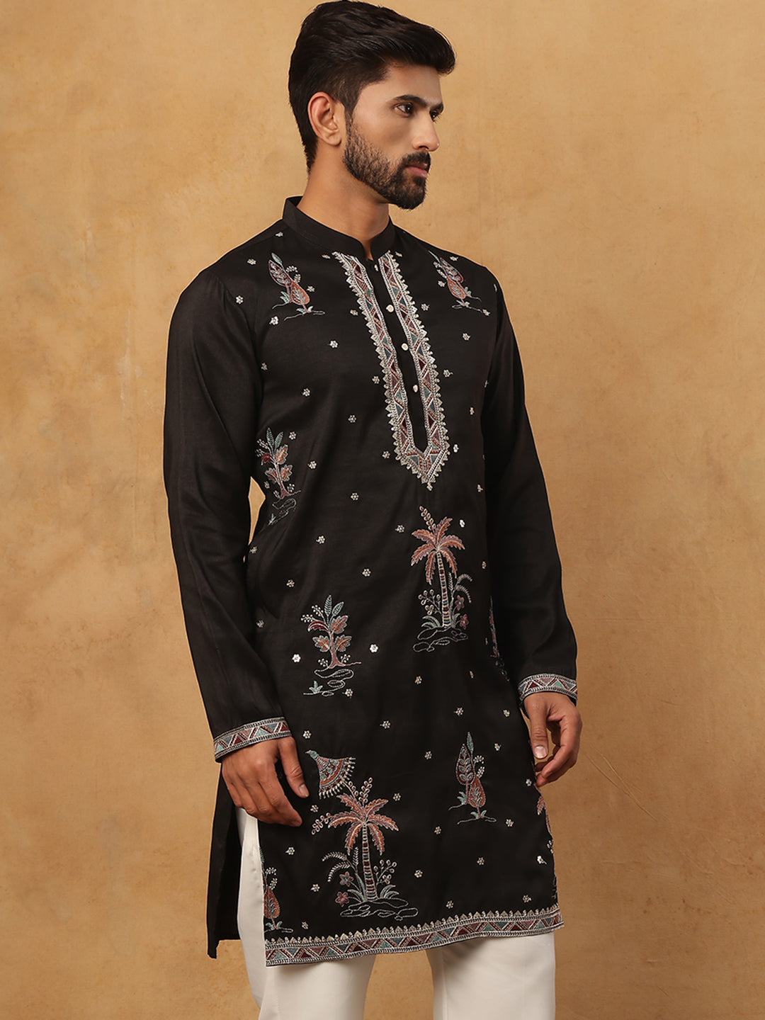 Silk Blend Embroidered Kurta (65KO 5431 Black ) [FF] [B-1-2]