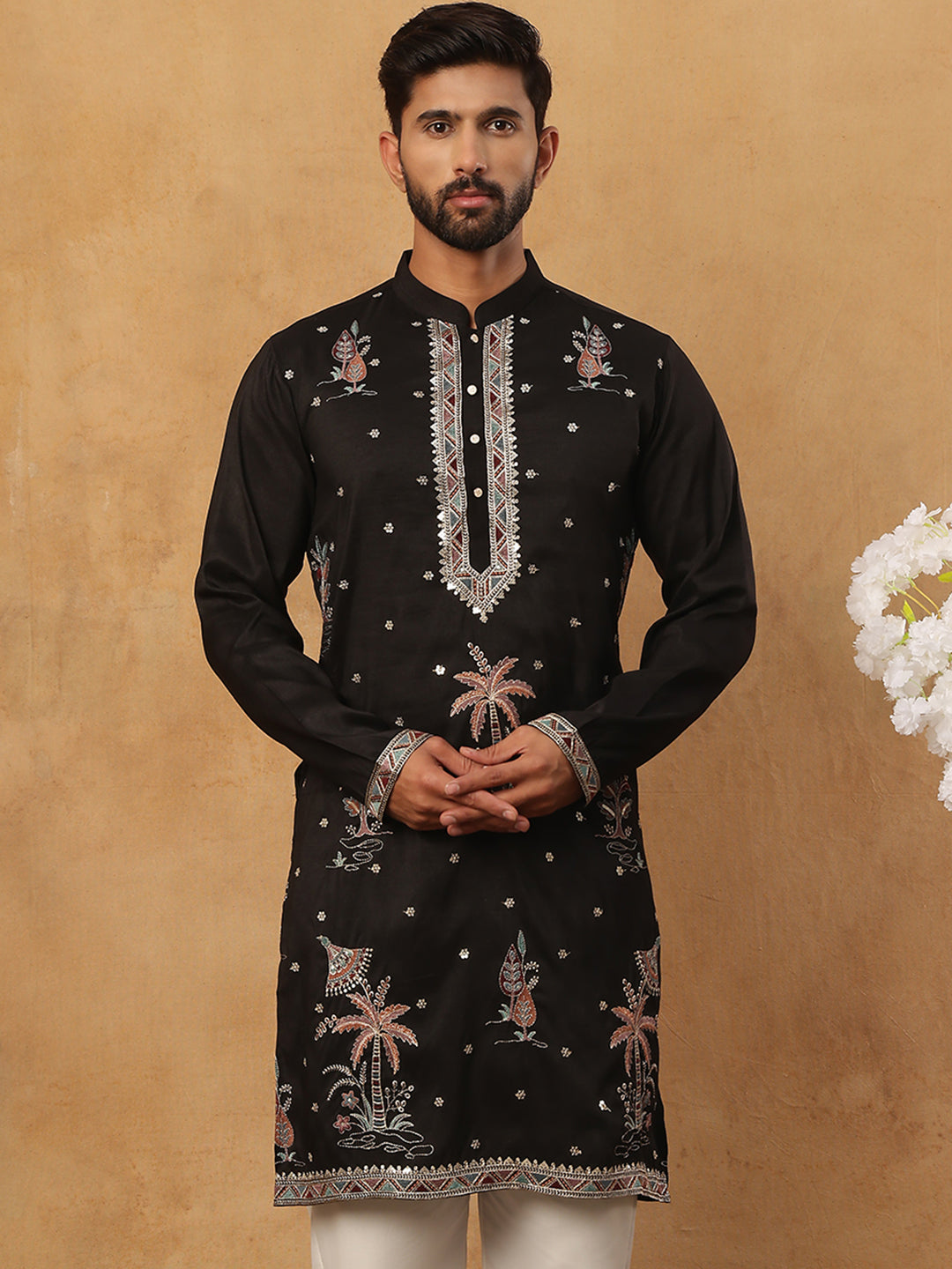 Silk Blend Embroidered Kurta (65KO 5431 Black ) [FF] [B-1-2]