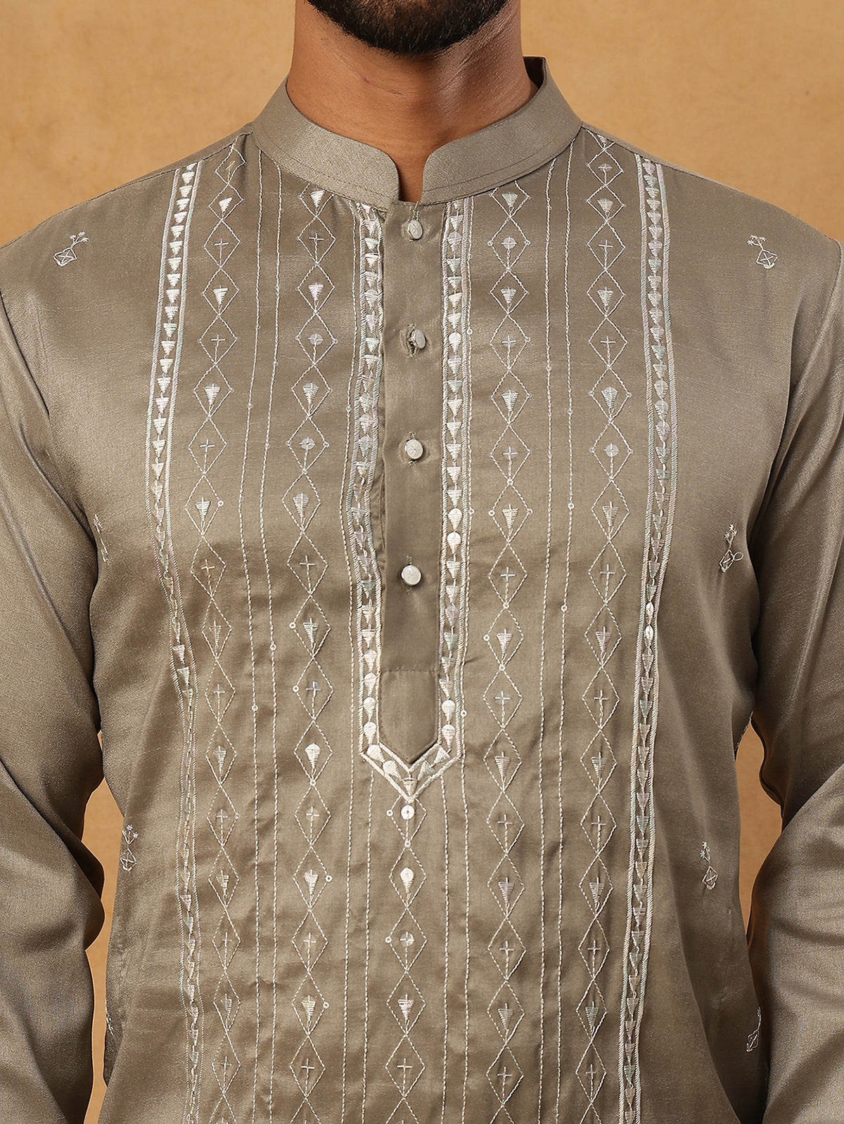 Luxury Silk Blend Thread Work Kurta (65KO 5432 Beige ) [FF] [B-9]
