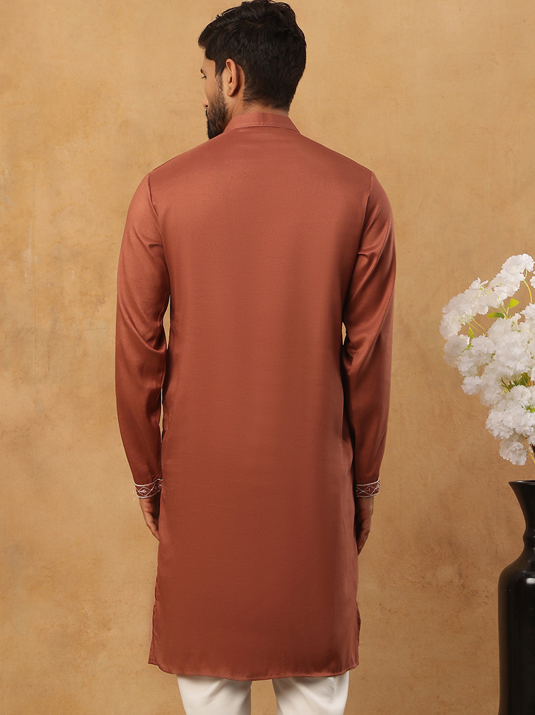 Luxury Silk Blend Thread Work Kurta (65KO 5432 Brown ) [FF] [B-9]