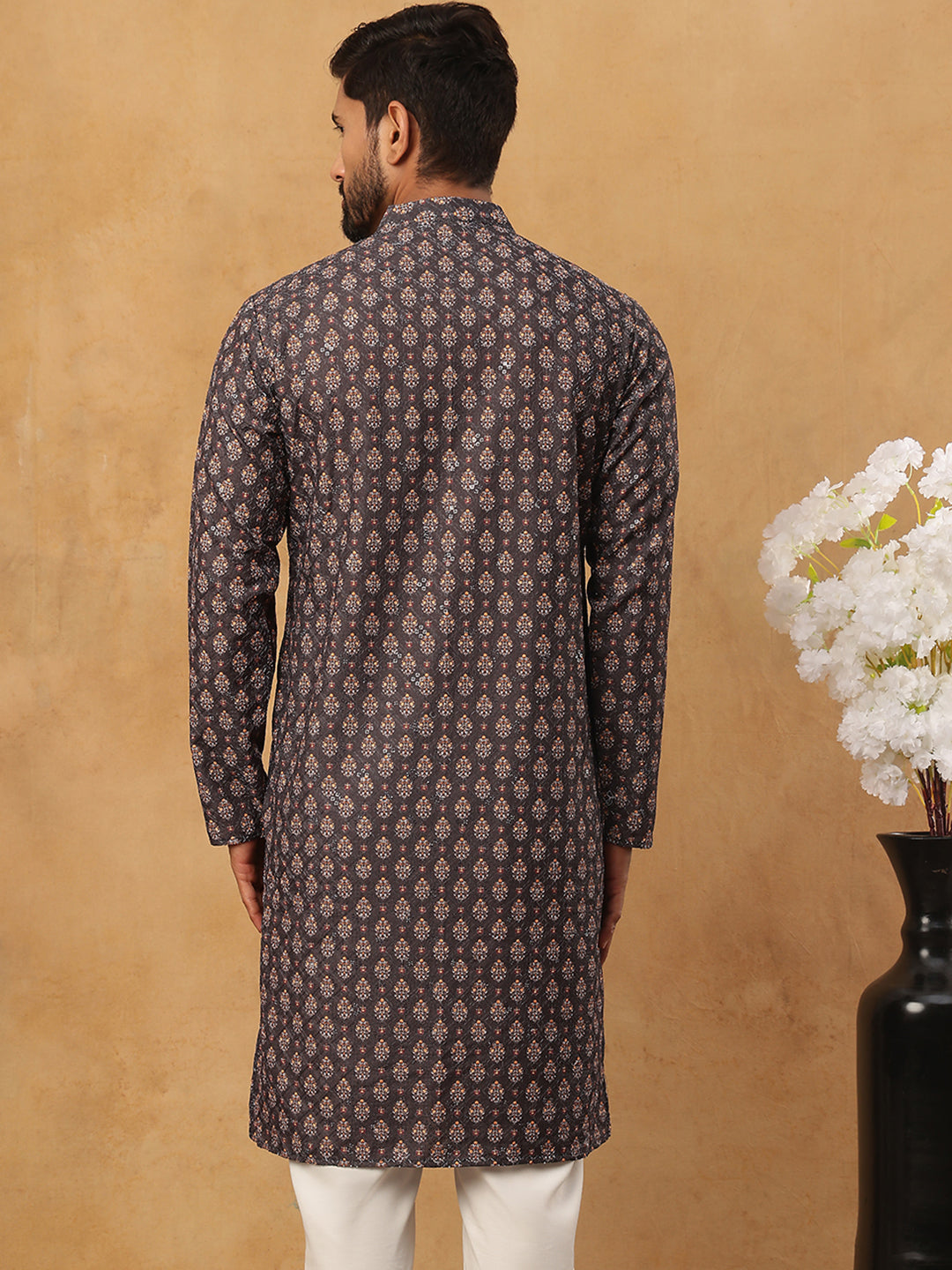 Festive Cotton Blend Printed Kurta (65KO 5434 Grey ) [FF] [Q-11-14]