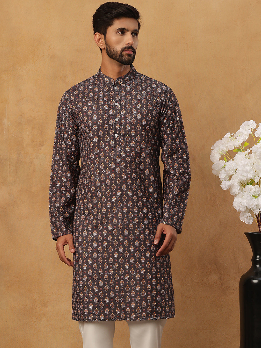 Festive Cotton Blend Printed Kurta (65KO 5434 Grey ) [FF] [Q-11-14]