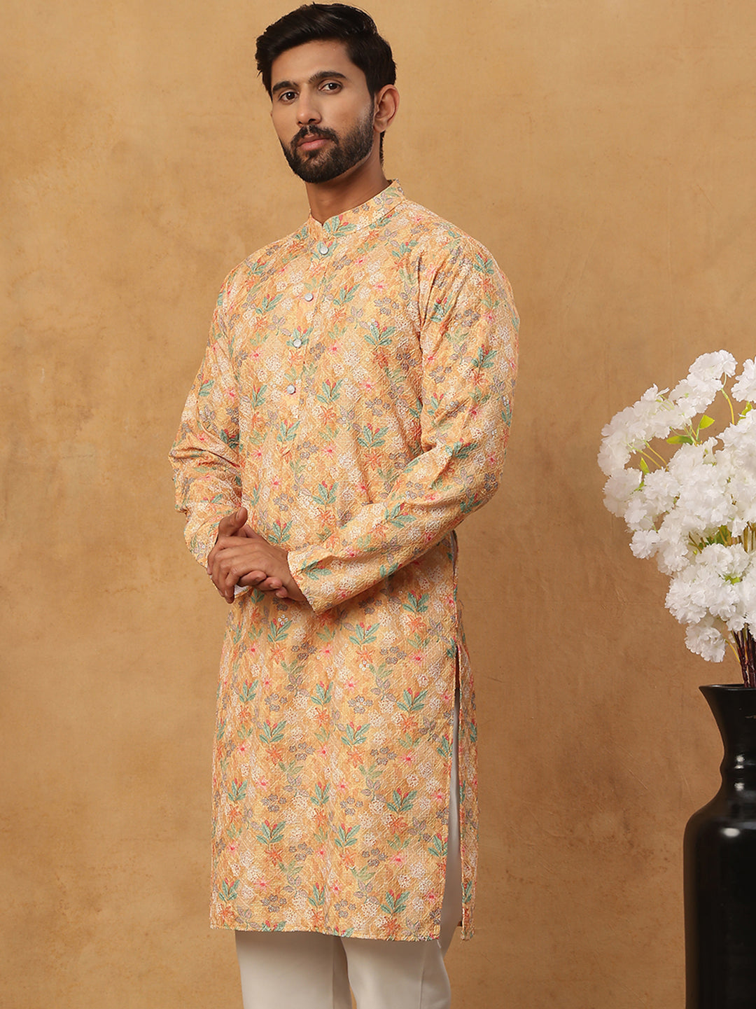 Festive Cotton Blend Printed Kurta (65KO 5434 Yellow ) [FF] [Q-11-14]