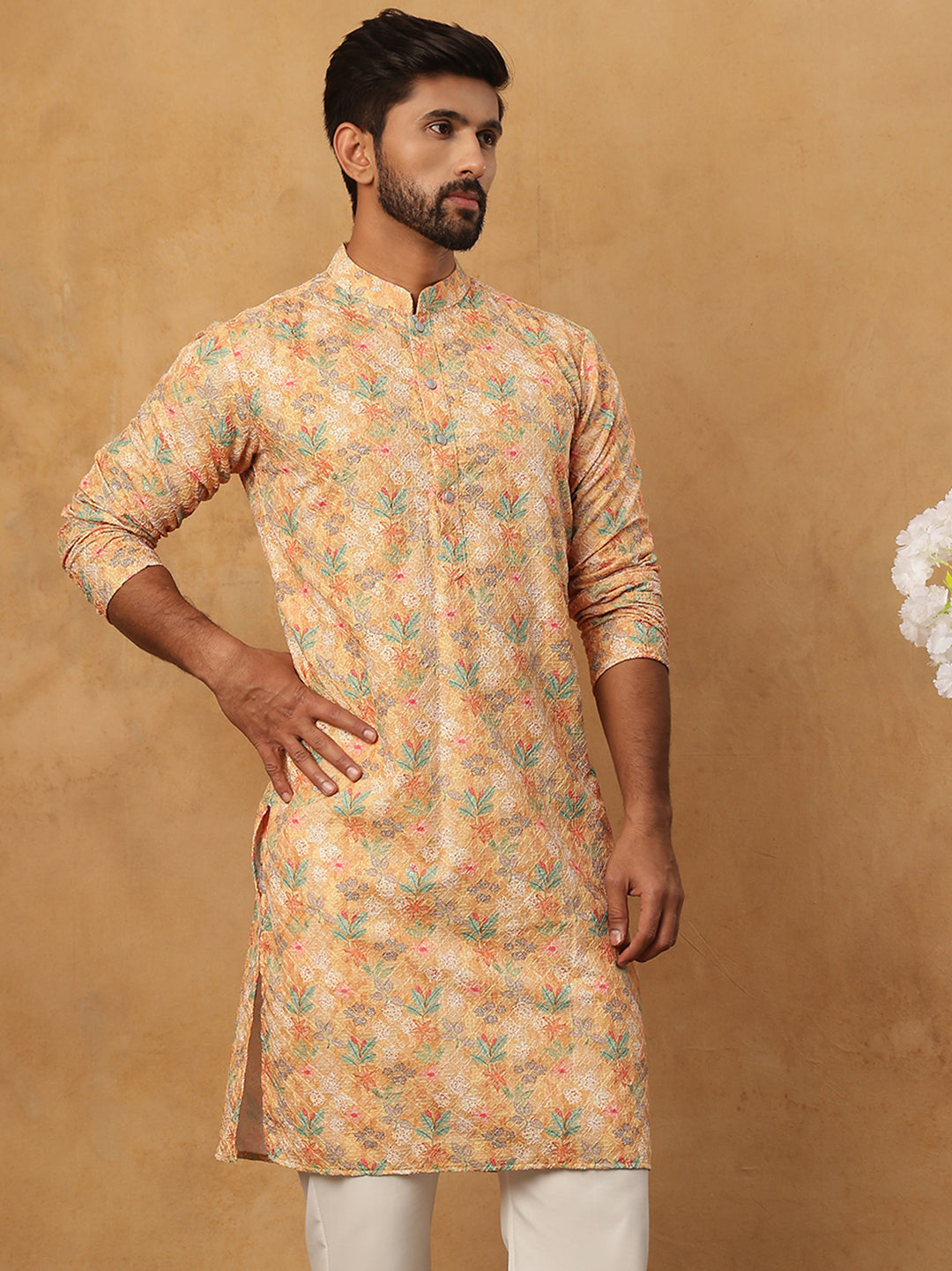 Festive Cotton Blend Printed Kurta (65KO 5434 Yellow ) [FF] [Q-11-14]