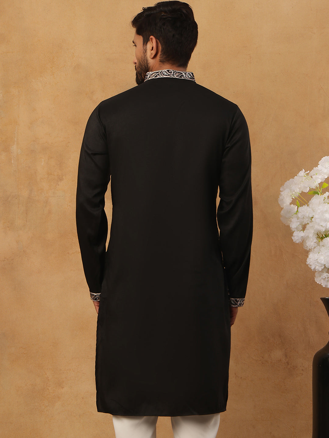 Silk Blend Embroidered Kurta (65KO 5435 Black ) [FF] [Q-11-14]