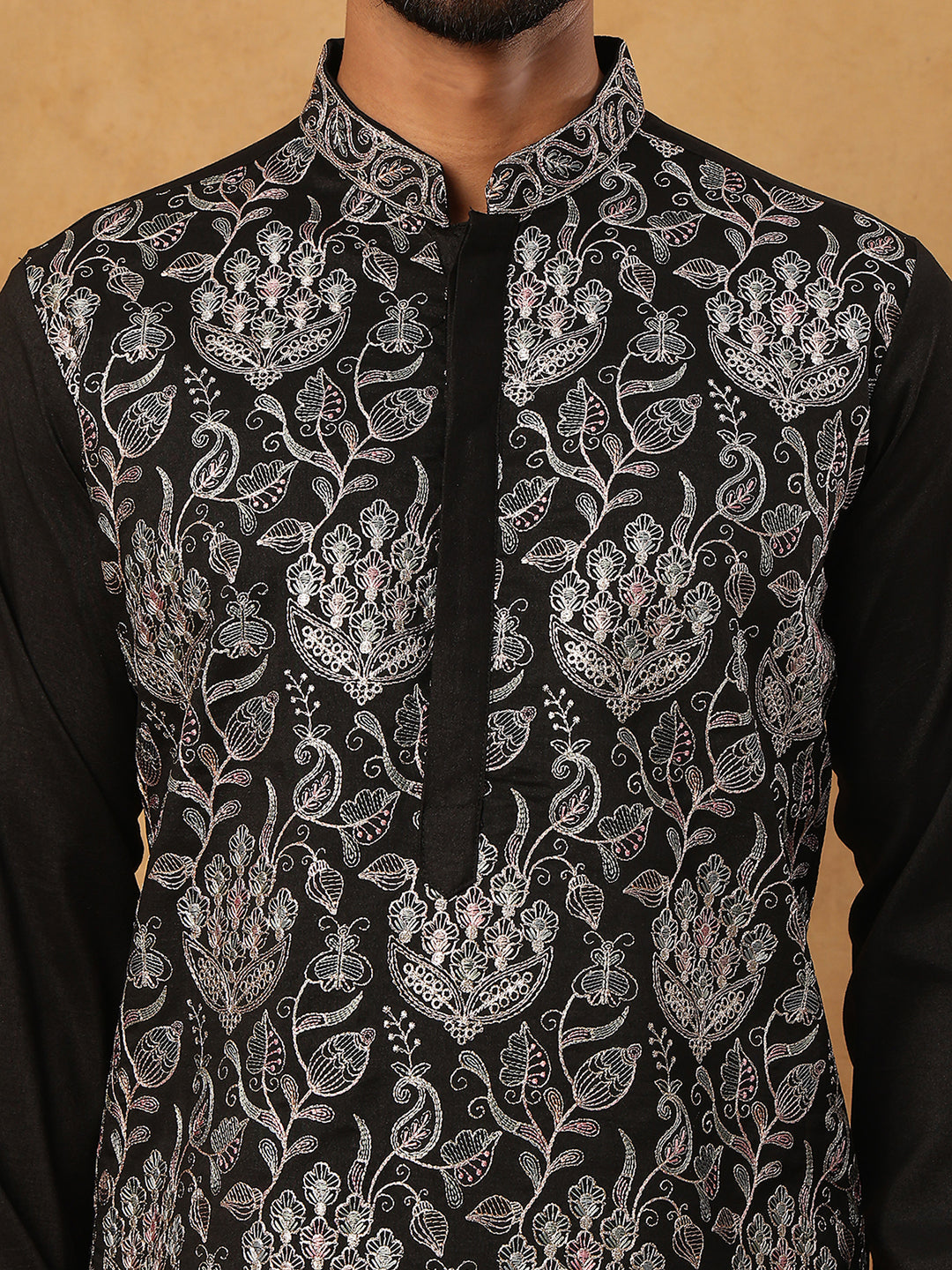 Silk Blend Embroidered Kurta (65KO 5435 Black ) [FF] [Q-11-14]