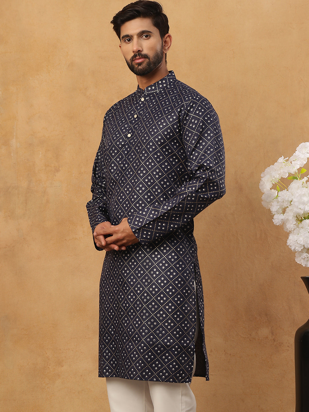 Festive Cotton Blend Printed Kurta (65KO 5436 Navy ) [FF] [Q-11-14]
