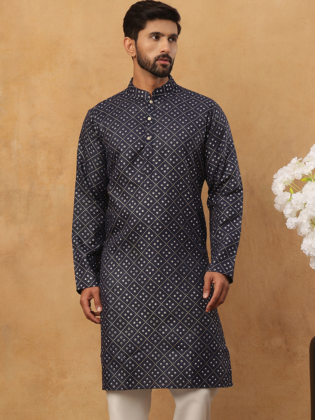 Festive Cotton Blend Printed Kurta (65KO 5436 Navy ) [FF] [Q-11-14]