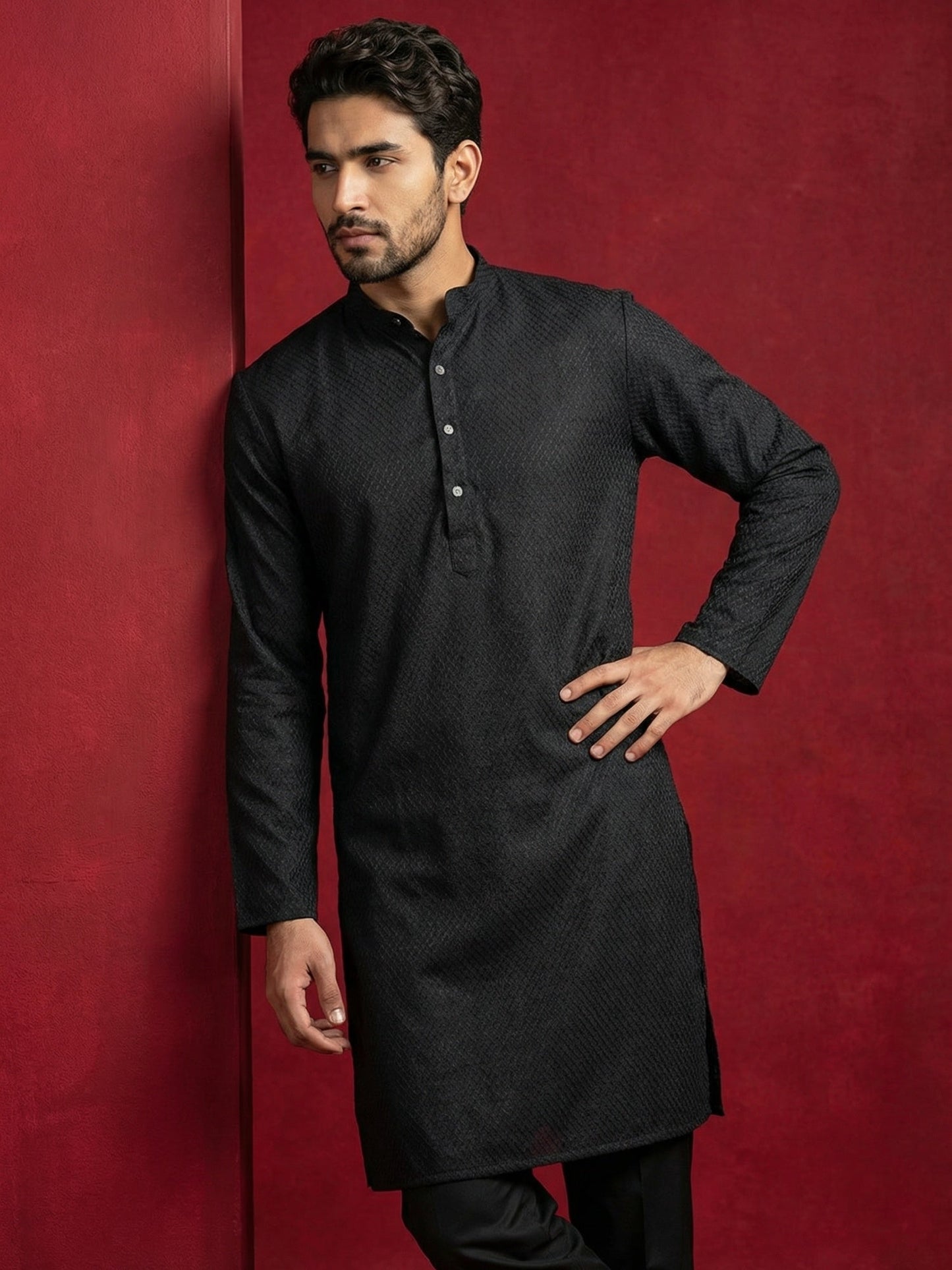 Embroidered Kurta for Men ( 65KO 5441Black S ) [FF] [O-6]