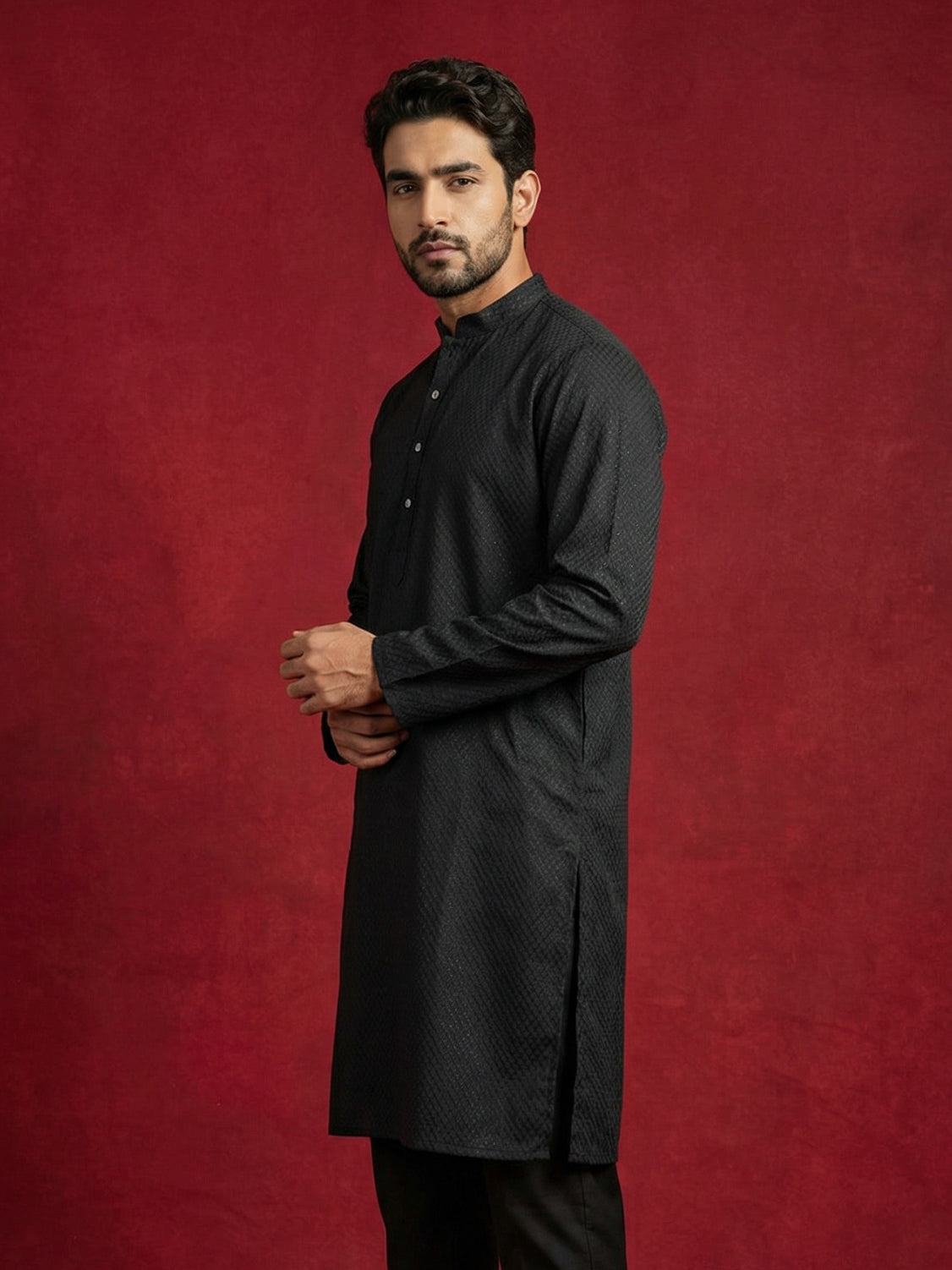 Embroidered Kurta for Men ( 65KO 5441Black S ) [FF] [O-6]