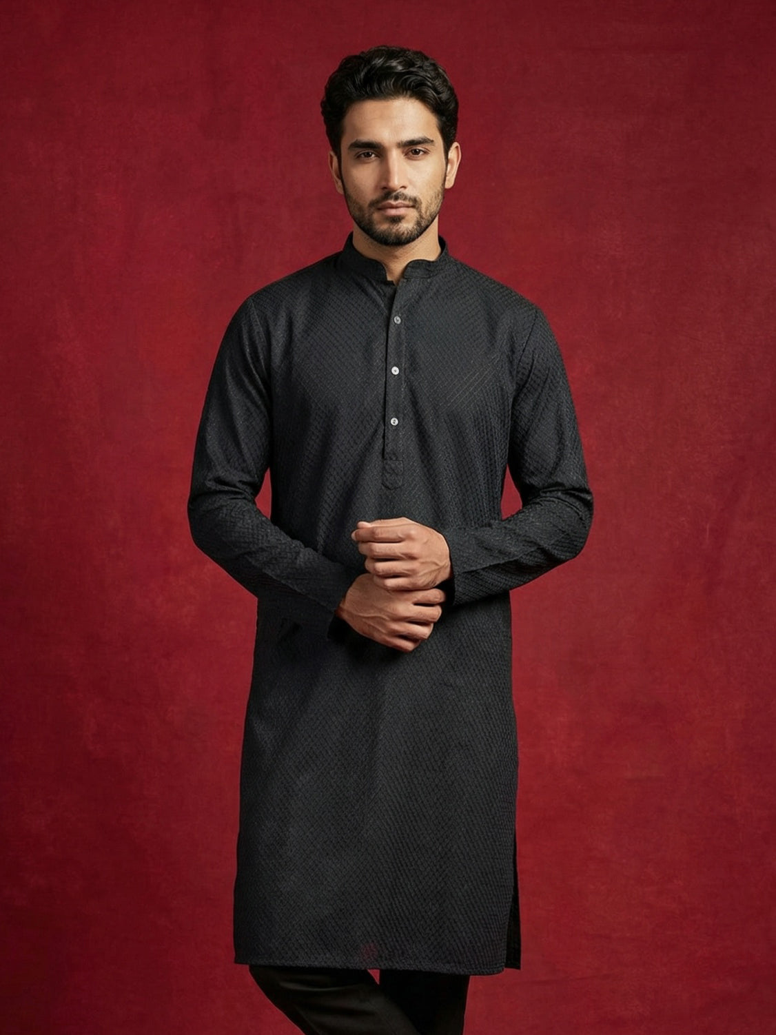 Embroidered Kurta for Men ( 65KO 5441Black S ) [FF] [O-6]