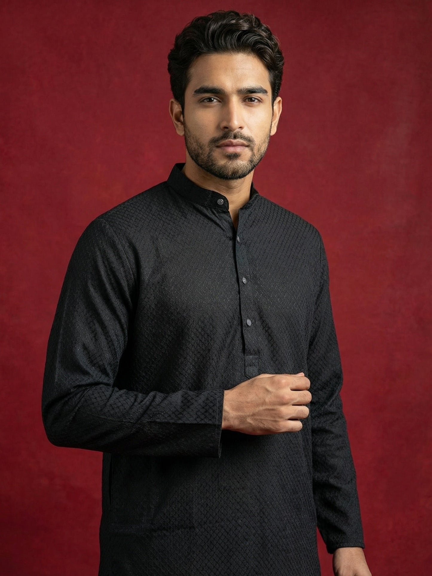 Embroidered Kurta for Men ( 65KO 5441Black S ) [FF] [O-6]