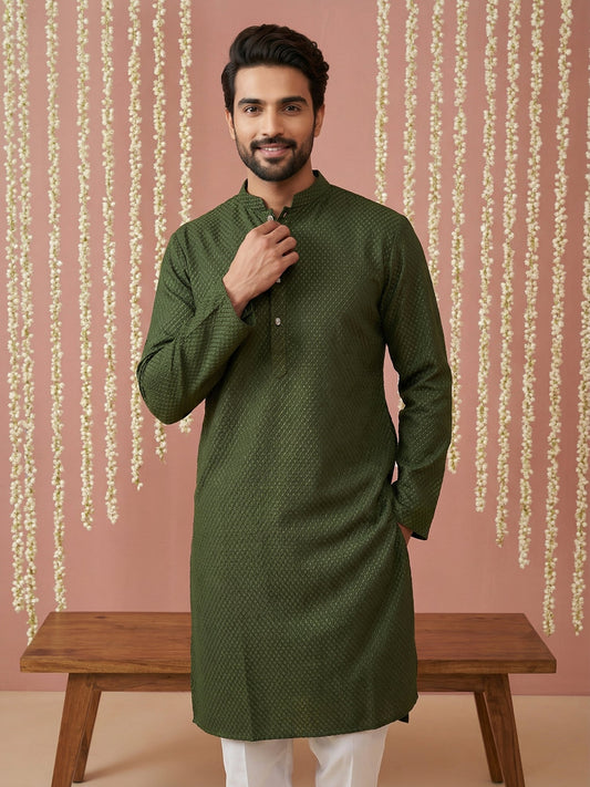 Embroidered Kurta for Men ( 65KO 5441Olive S ) [FF] [O-6]