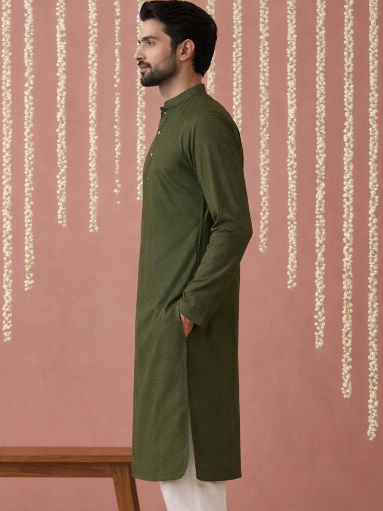 Embroidered Kurta for Men ( 65KO 5441Olive S ) [FF] [O-6]