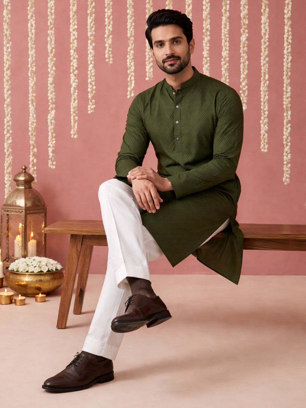 Embroidered Kurta for Men ( 65KO 5441Olive S ) [FF] [O-6]