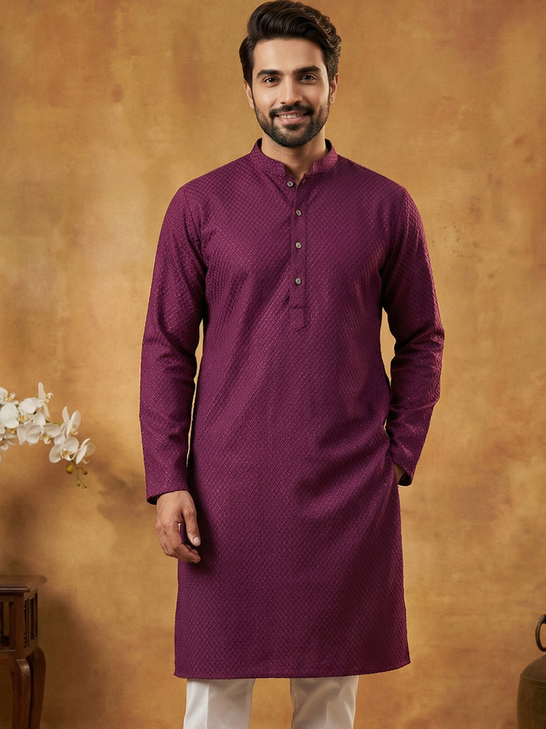 Embroidered Kurta for Men ( 65KO 5441Purple S ) [FF] [O-6]