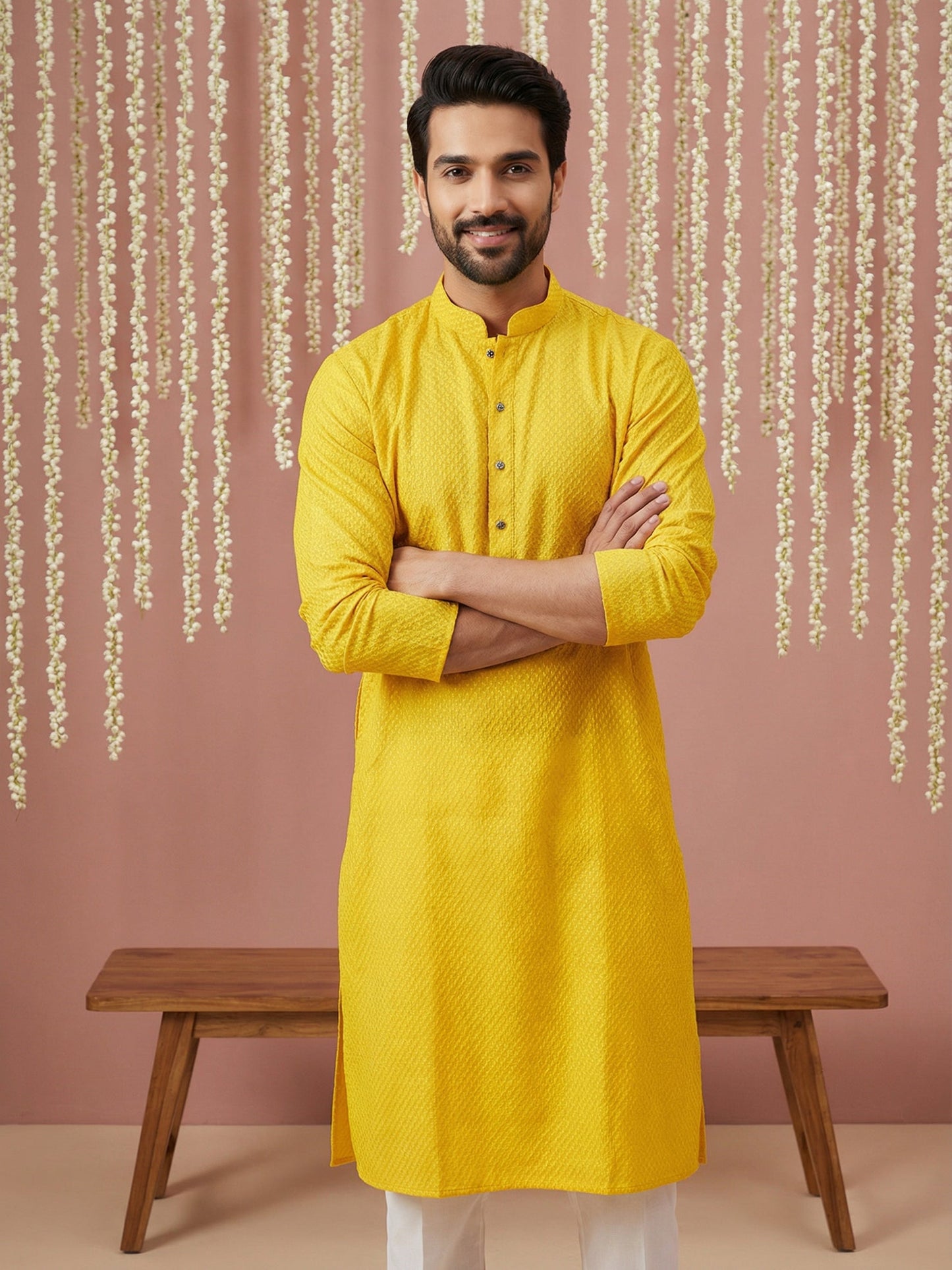 Embroidered Kurta for Men ( 65KO 5441Yellow S ) [FF] [O-6]