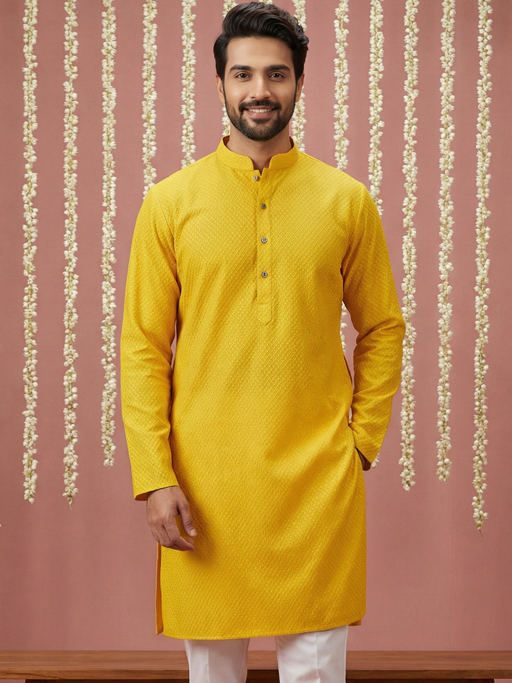 Embroidered Kurta for Men ( 65KO 5441Yellow S ) [FF] [O-6]