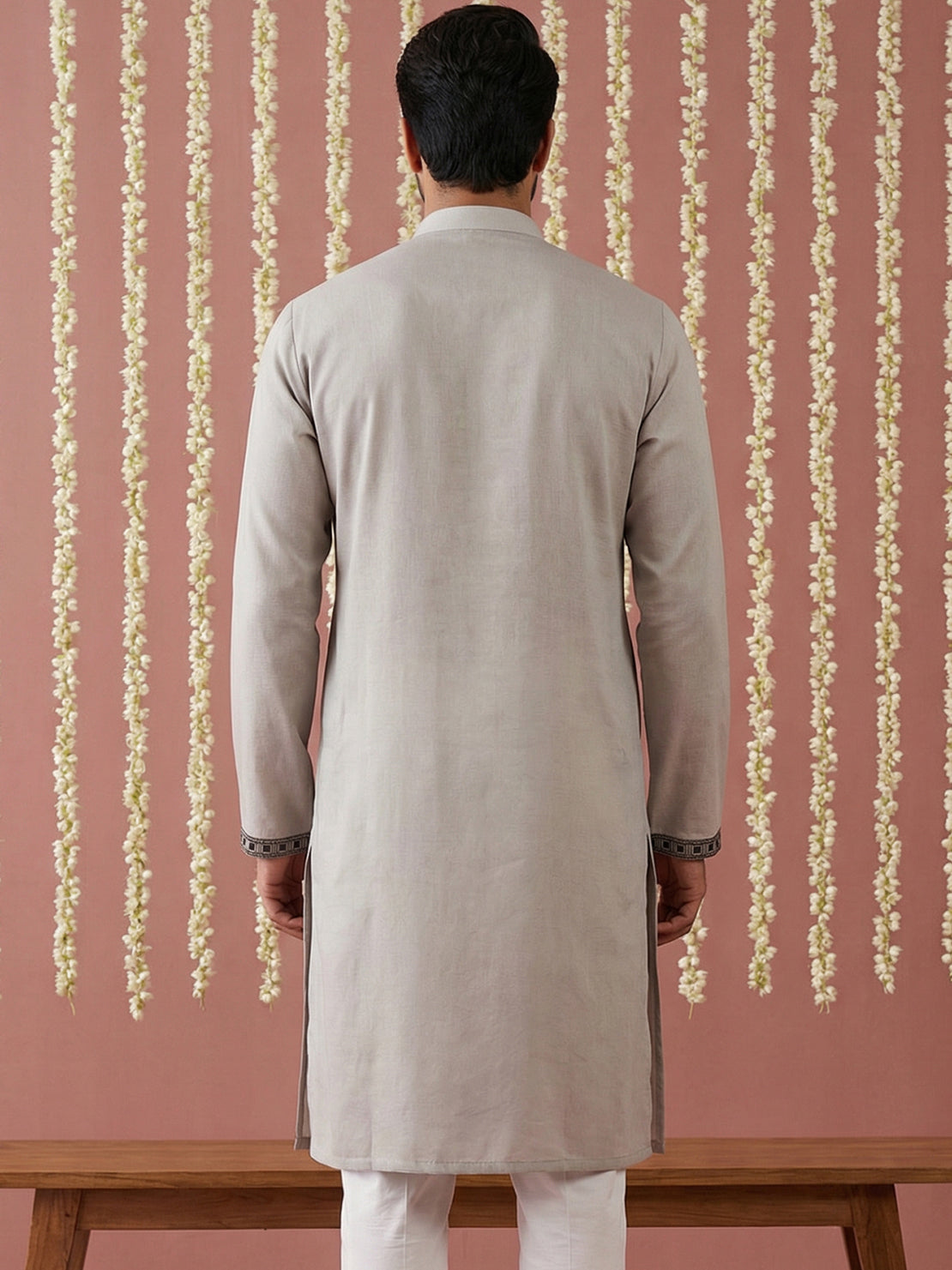 Men’s Silk Blend Embroidered Kurta ( 65KO 5442Grey S ) [FF] [Q-11-14]