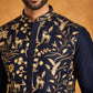 Silk Blend Designer Embroidered Kurta ( 65KO 5445Navy S )