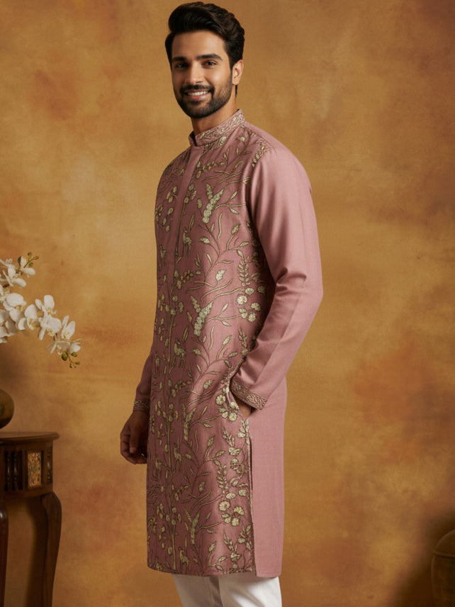 Silk Blend Designer Embroidered Kurta ( 65KO 5445Peach S )