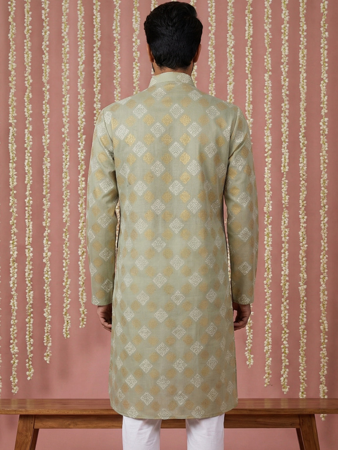 Men Cotton Blend Kurta with Foil Print ( 65KO 5446Pista S ) [FF] [N-2]