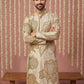 Silk Blend Kurta with Embroidery and Print ( 65KO 5447Beige S ) [FF] [A-1-4]