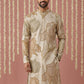 Silk Blend Kurta with Embroidery and Print ( 65KO 5447Beige S ) [FF] [A-1-4]