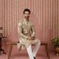 Silk Blend Kurta with Embroidery and Print ( 65KO 5447Beige S ) [FF] [A-1-4]