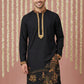 Men Embroidered Silk Blend Kurta ( 65KO 5449Black S ) [FF] [ A3 & A2 ]
