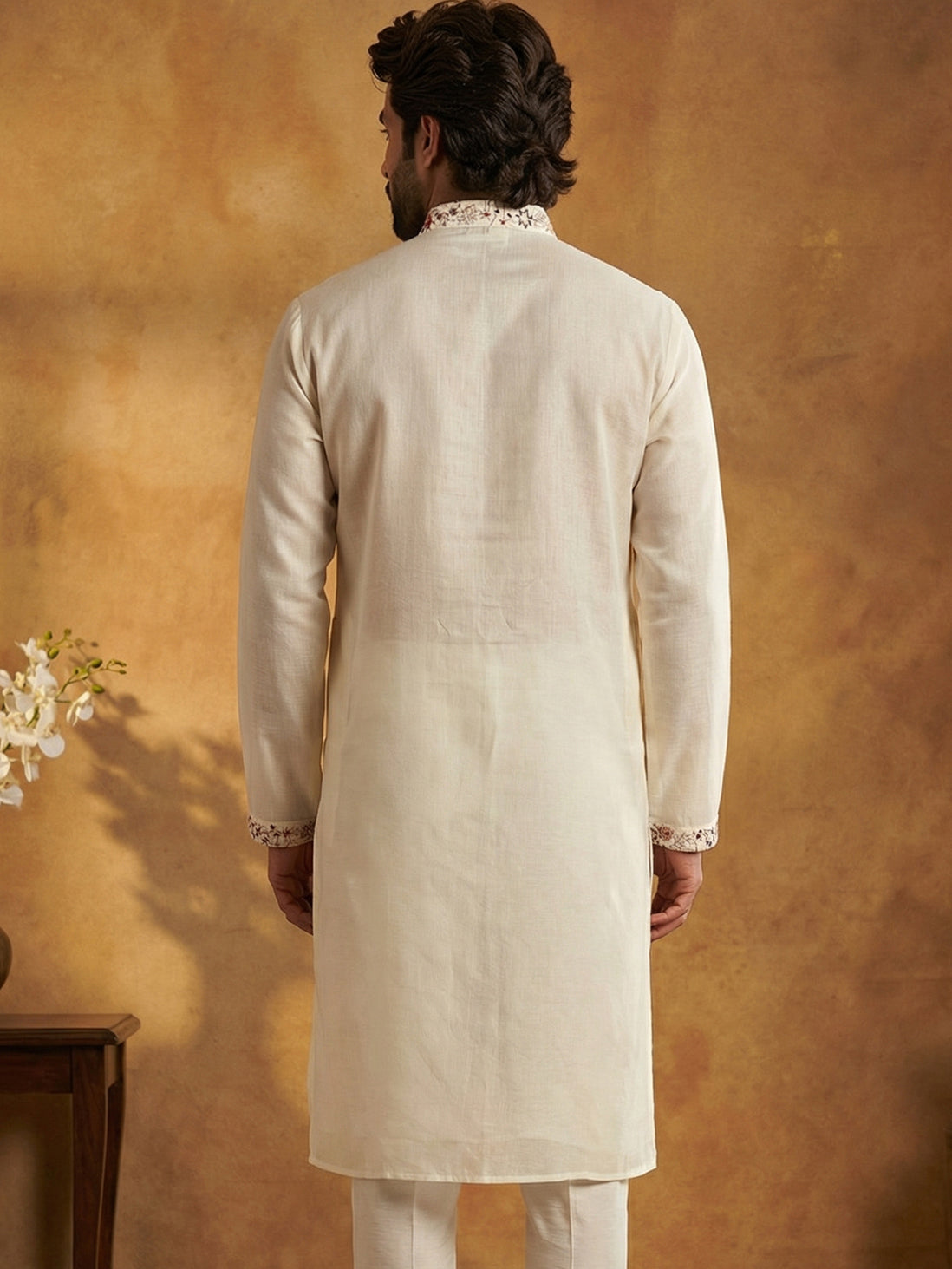Men Embroidered Silk Blend Kurta ( 65KO 5450White S ) [FF] [Q-11-14]