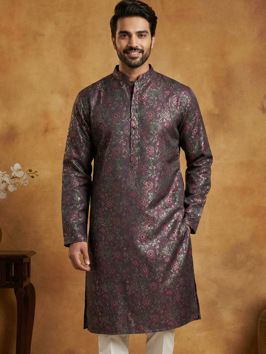 Men Cotton Blend Kurta with Foil Print ( 65KO 5452Maroon S ) [FF] [Q-11-14]