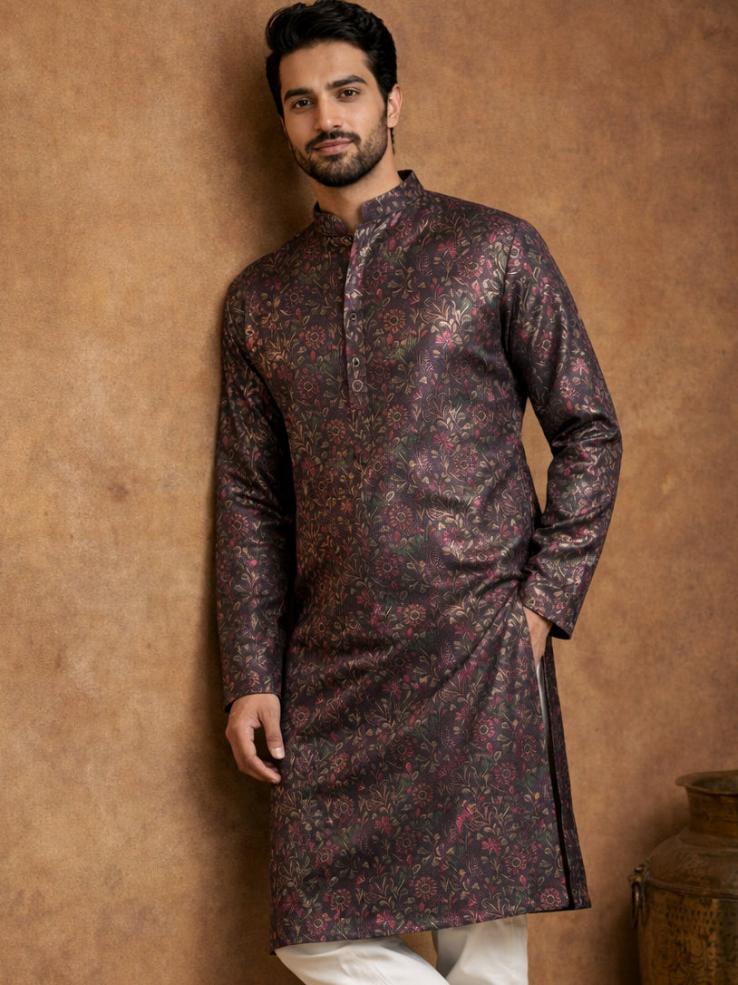 Men Cotton Blend Kurta with Foil Print ( 65KO 5452Maroon S ) [FF] [Q-11-14]