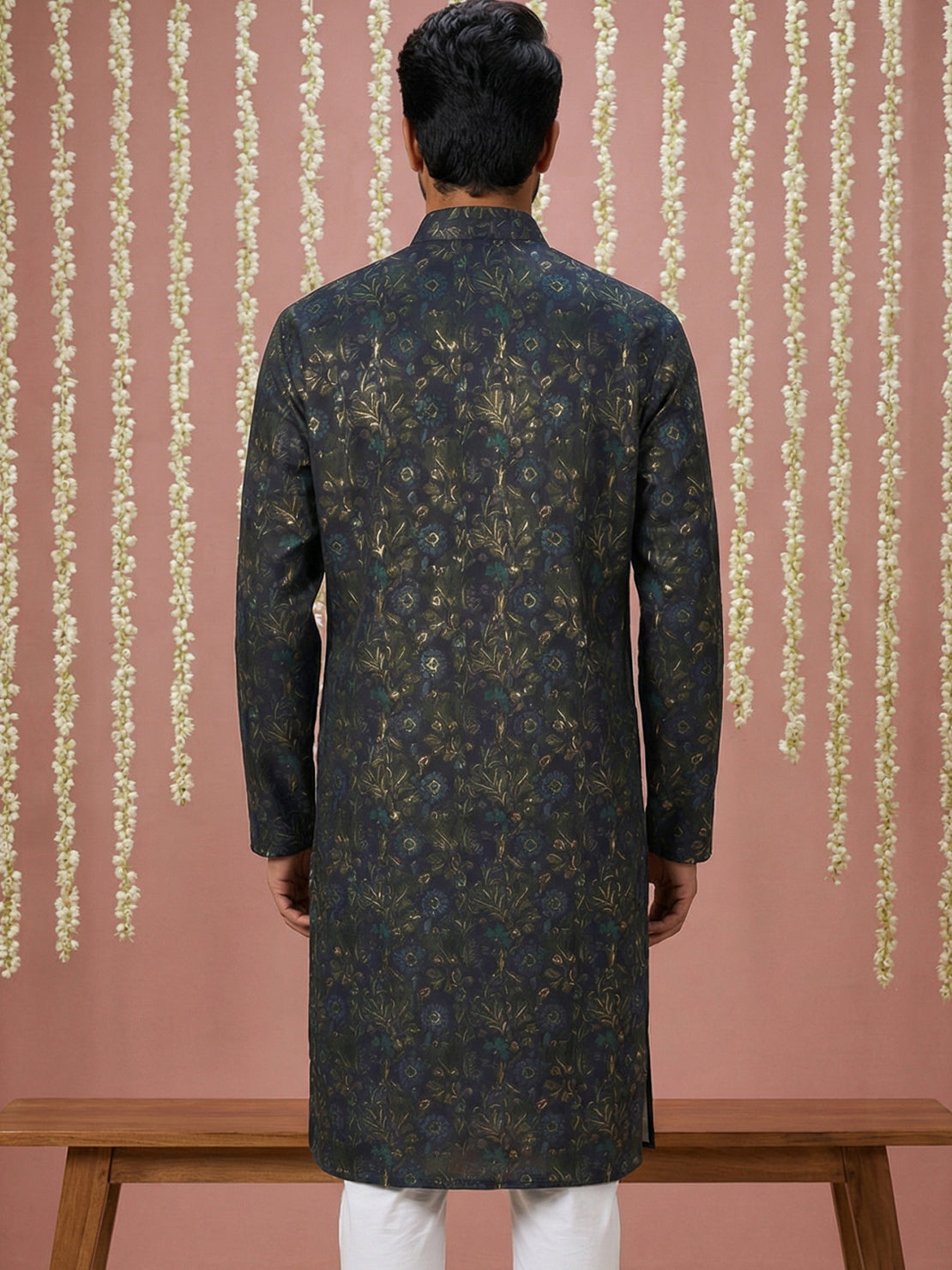 Men Cotton Blend Kurta with Foil Print ( 65KO 5452Navy S ) [FF] [Q-11-14]