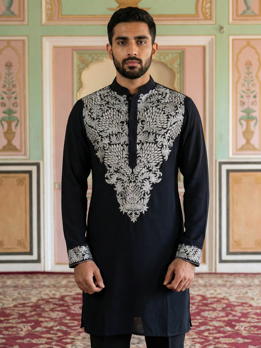 Japanese Fabric Embroidered Kurta ( 65KO 5453Black S )