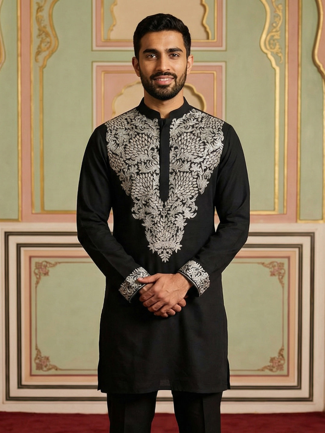 Japanese Fabric Embroidered Kurta ( 65KO 5453Black S )