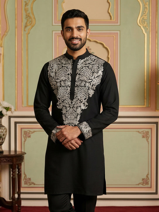 Japanese Fabric Embroidered Kurta ( 65KO 5453Black S )