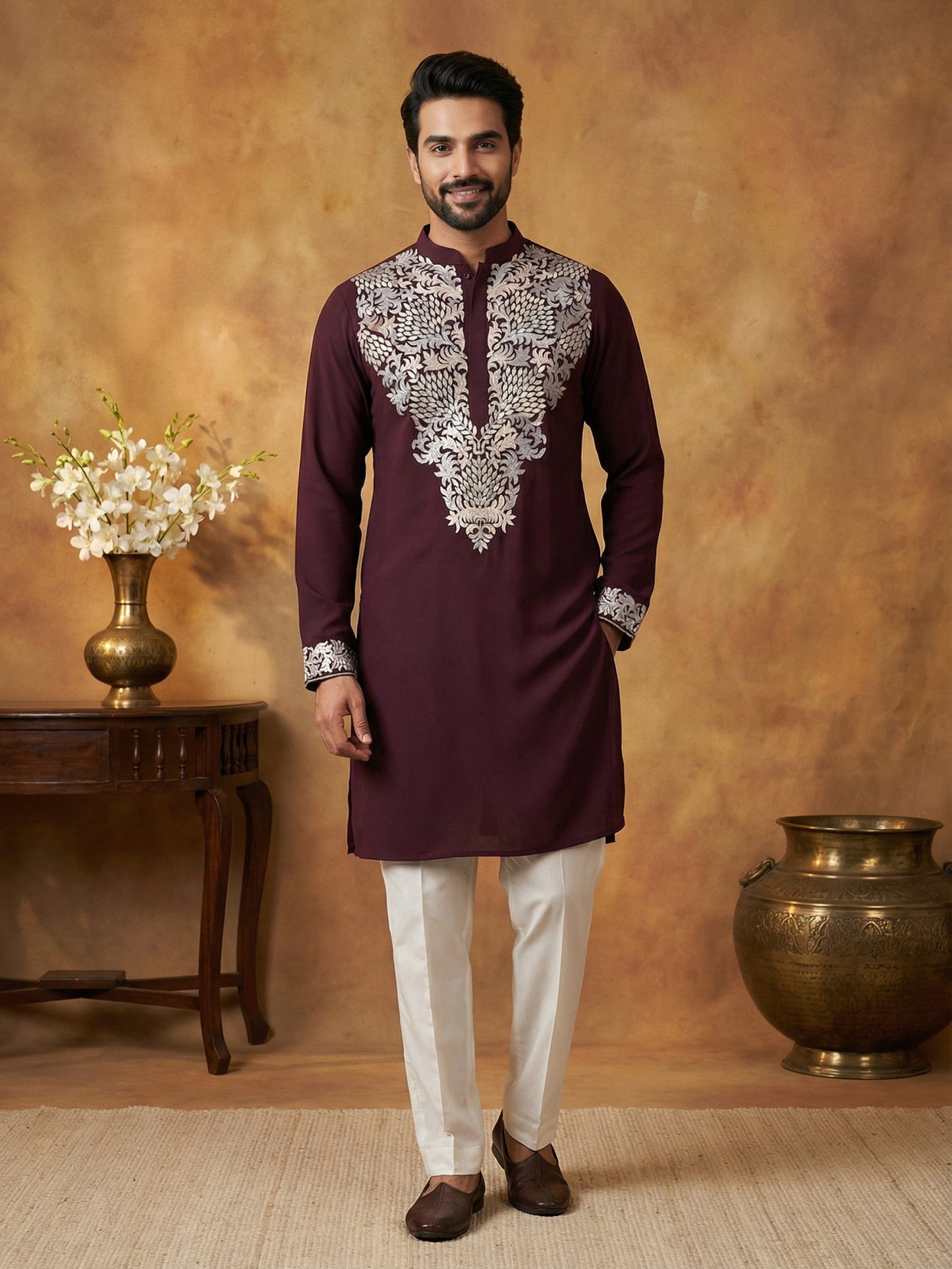 Japanese Fabric Embroidered Kurta ( 65KO 5453Purple S )