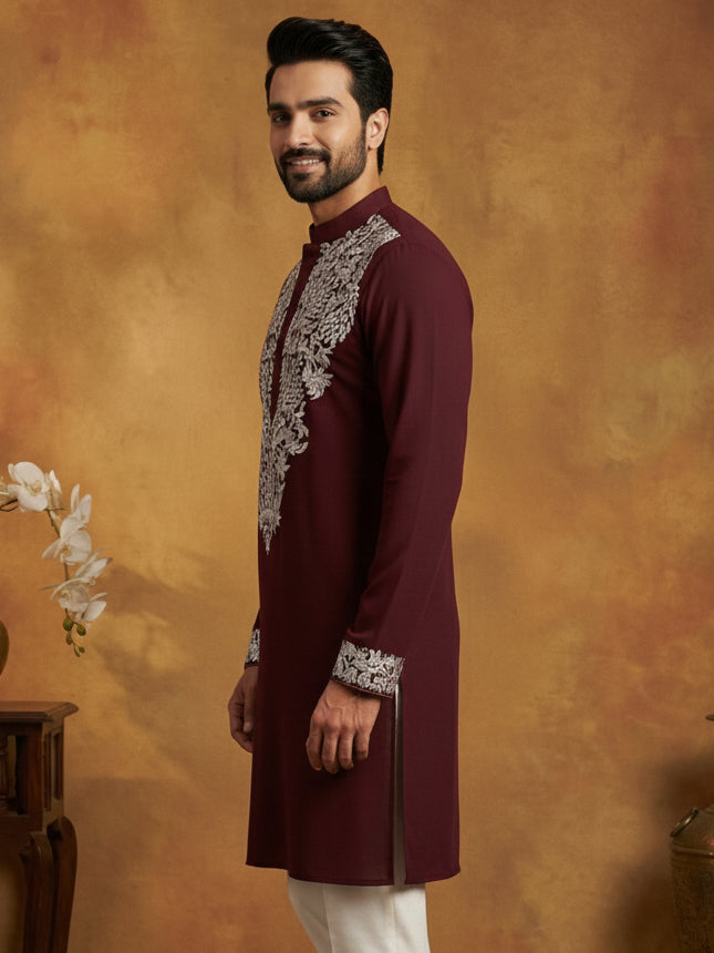 Japanese Fabric Embroidered Kurta ( 65KO 5453Purple S )