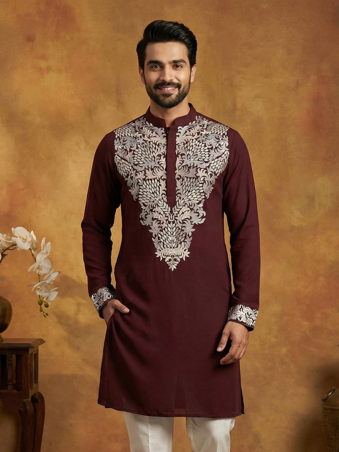 Japanese Fabric Embroidered Kurta ( 65KO 5453Purple S )