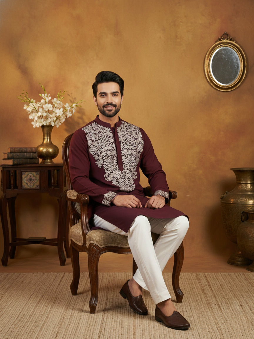 Japanese Fabric Embroidered Kurta ( 65KO 5453Purple S )