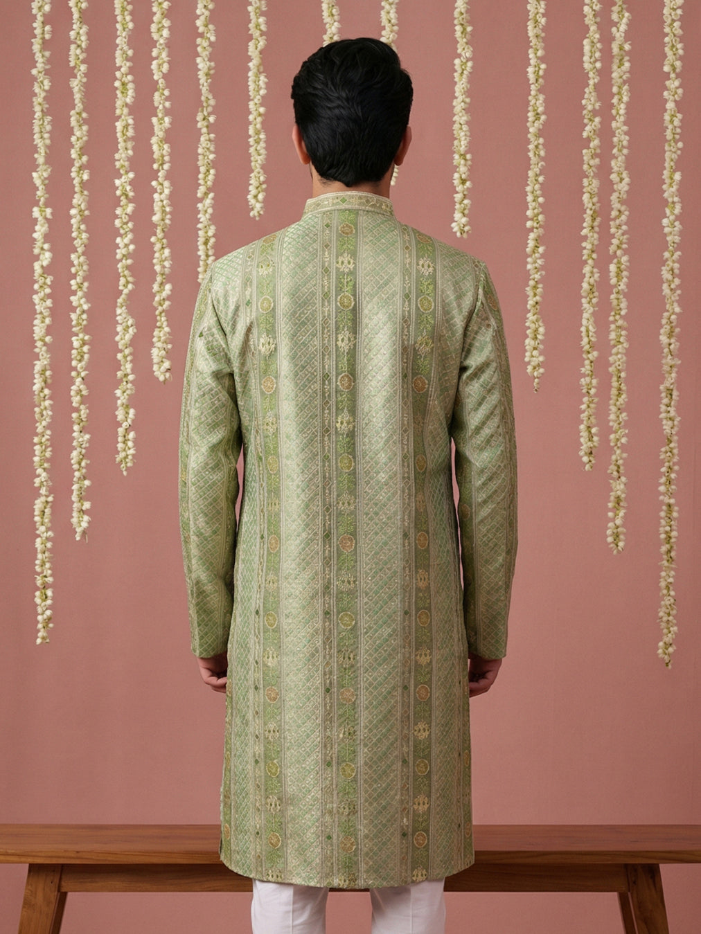 Men Silk Blend Embroidered Kurta ( 65KO 5454Green S ) [FF] [A-1-4]