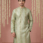 Men Silk Blend Embroidered Kurta ( 65KO 5454Green S ) [FF] [A-1-4]