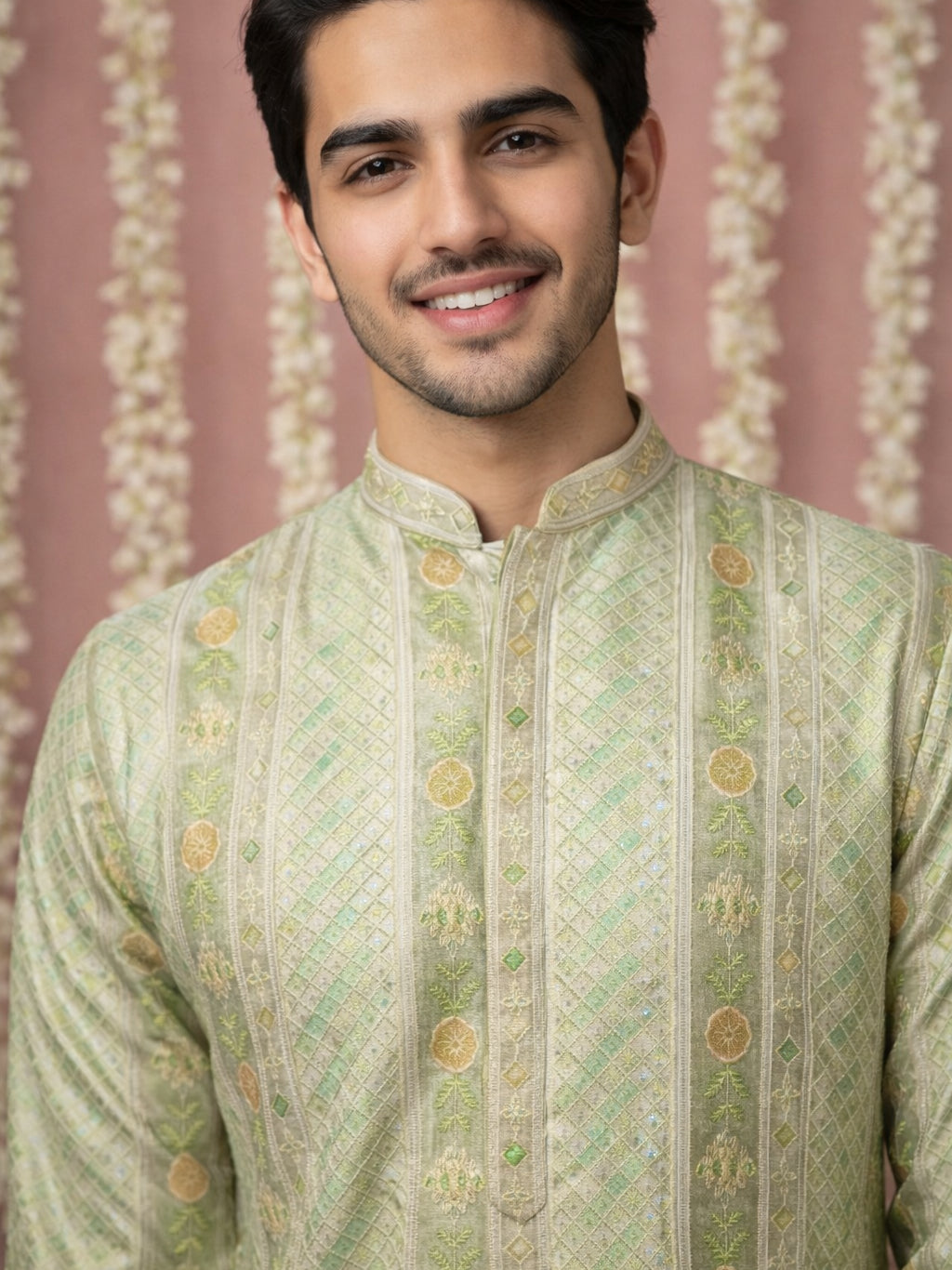 Men Silk Blend Embroidered Kurta ( 65KO 5454Green S ) [FF] [A-1-4]